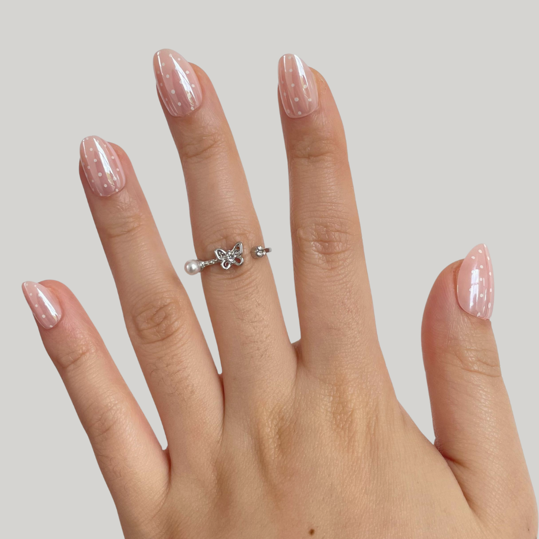 nude dots press on nails